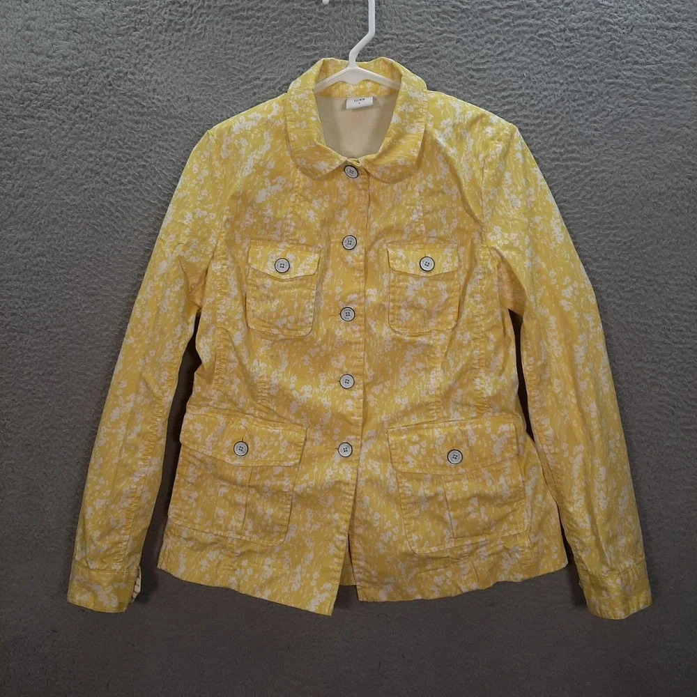 Cabi Jacket Womens Small Daisy Spring Yellow Floral Field Jacket‎ Preppy Casual